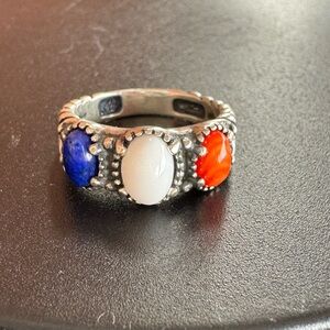 Carolyn Pollack Silver Ring with Blue, White, and Red Stones